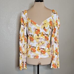 NWT Willow&Root Medium 70s Floral‎ Long Bell Sleeve Sleeve Women's Top Backless
